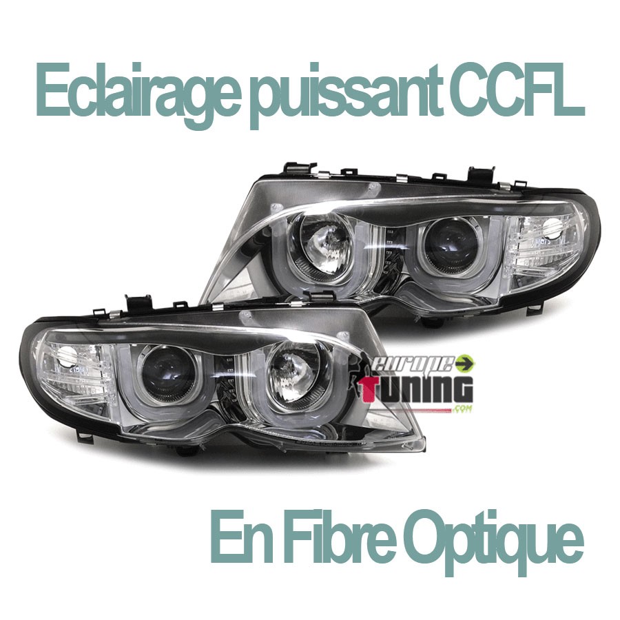 2 PHARES FEUX CHROME ANGEL EYES LED EN U CCFL BMW SERIE 3 E46 5 PORTES 2001-2005 (00562)