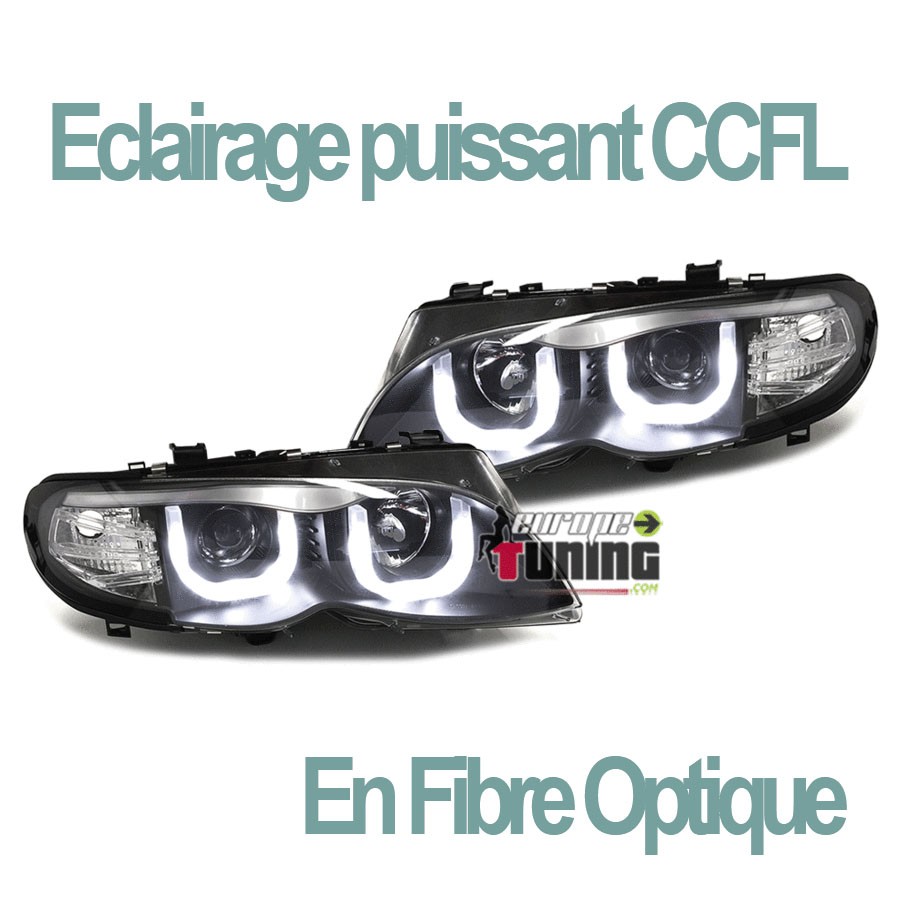 2 PHARES FEUX NOIRS ANGEL EYES LED EN U CCFL BMW SERIE 3 E46 5 PORTES 2001-2005 (00563)