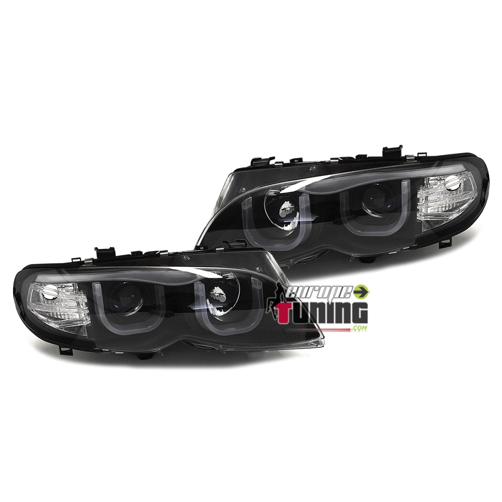 2 PHARES FEUX NOIRS ANGEL EYES LED EN U CCFL BMW SERIE 3 E46 5 PORTES 2001-2005 (00563)