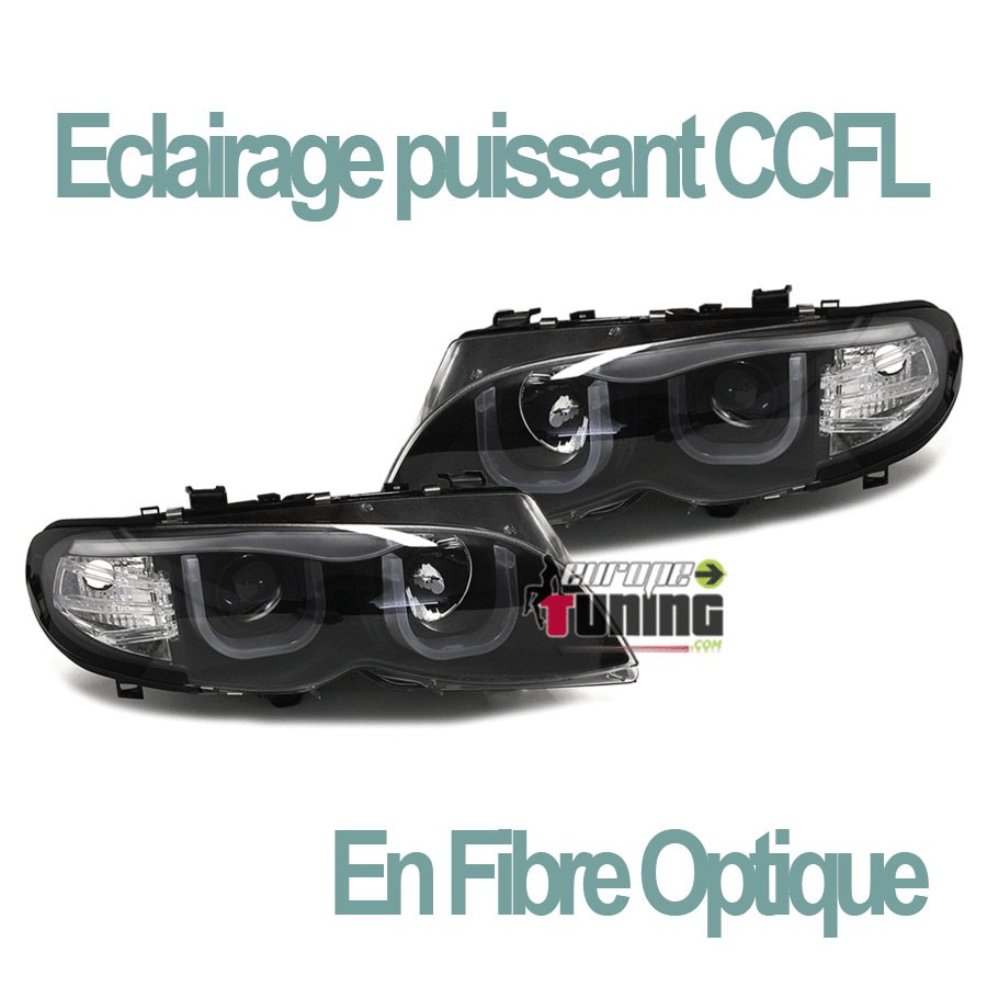 2 PHARES FEUX NOIRS ANGEL EYES LED EN U CCFL BMW SERIE 3 E46 5 PORTES 2001-2005 (00563)