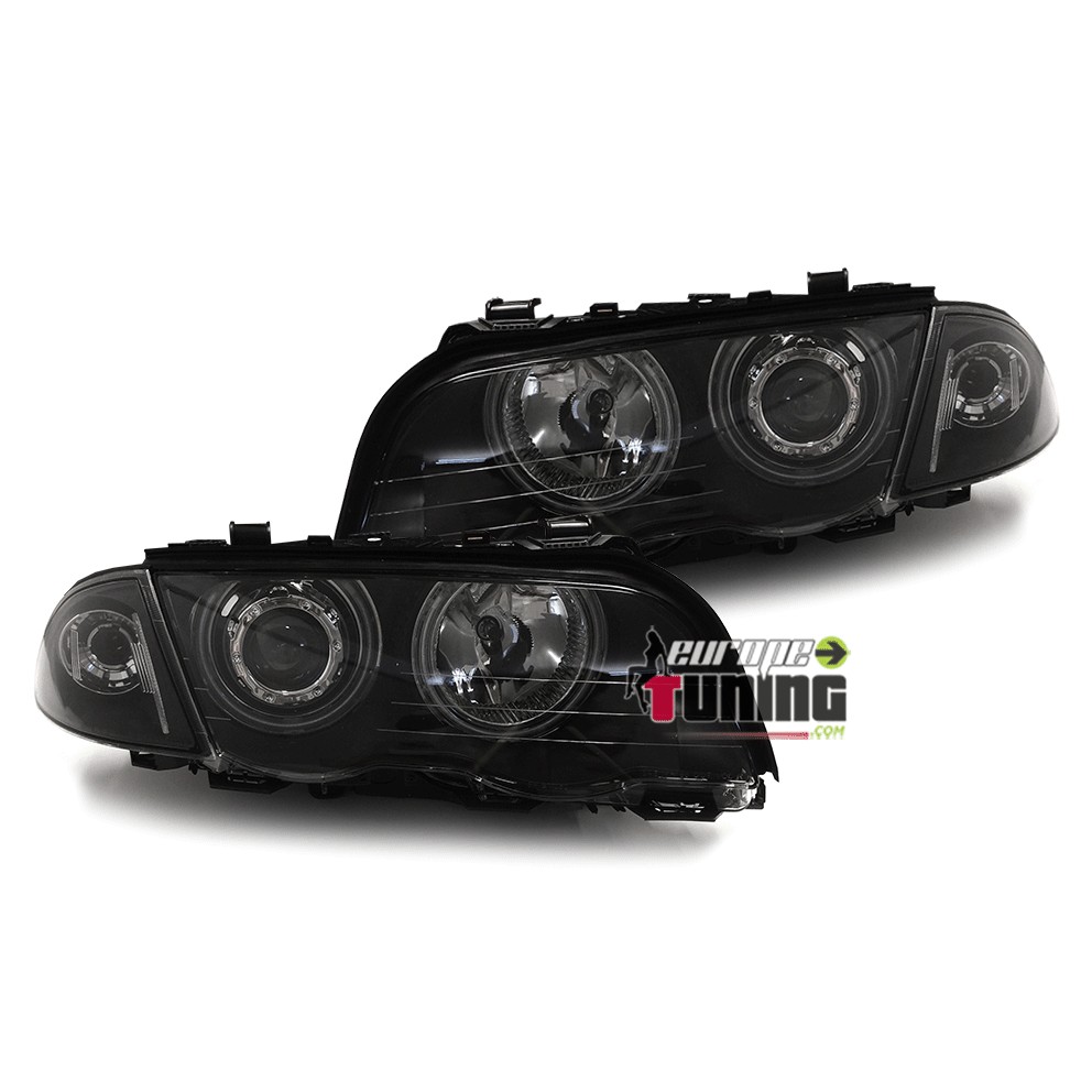 2 PHARES FEUX AVANTS ANGEL EYES CCFL NOIRS BMW SERIE 3 E46 5 PORTES 98-01 (01279)