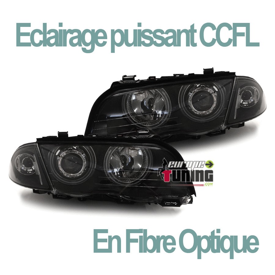 2 PHARES FEUX AVANTS ANGEL EYES CCFL NOIRS BMW SERIE 3 E46 5 PORTES 98-01 (01279)