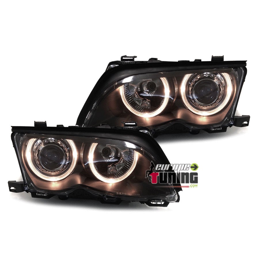 2 PHARES FEUX AVANTS NOIRS ANGEL EYES LED BMW SERIE 3 E46 5 PORTES 2001-2005 (00846)