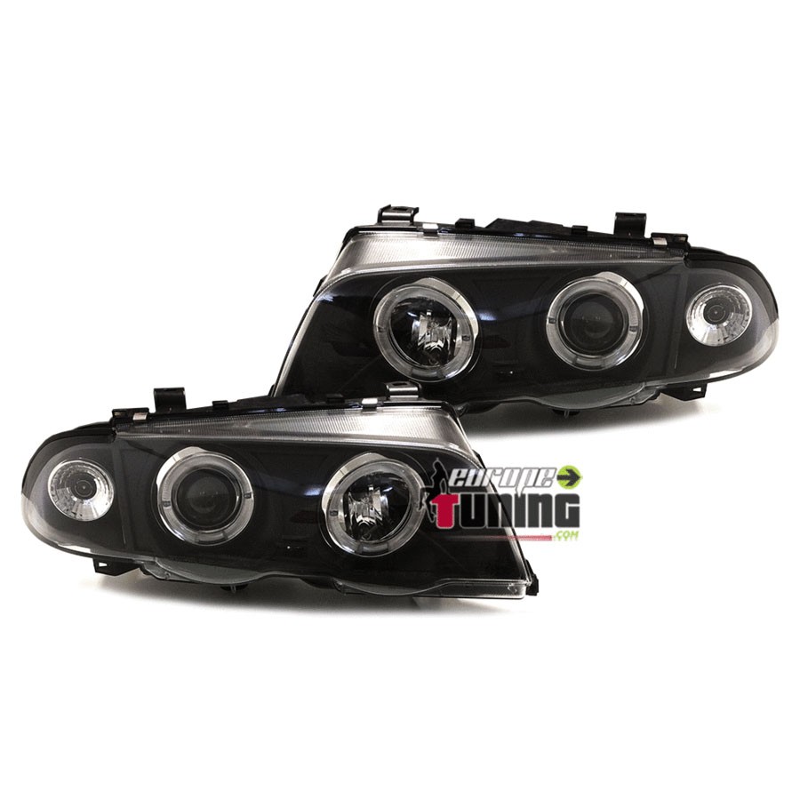 2 PHARES FEUX NOIRS ANGEL EYES ANNEAUX LED BMW SERIE 3 E46 5 PORTES 1998-2001 (03321)