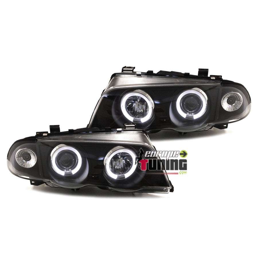 2 PHARES FEUX NOIRS ANGEL EYES ANNEAUX LED BMW SERIE 3 E46 5 PORTES 1998-2001 (03321)