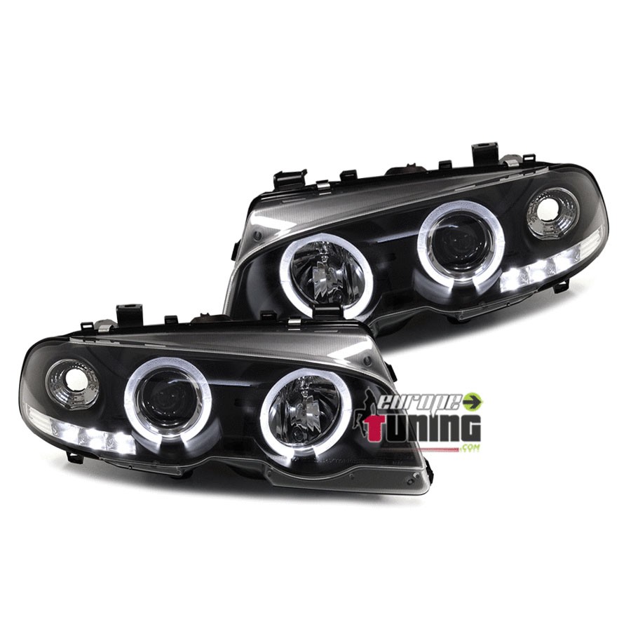 2 PHARES FEUX NOIRS ANGEL EYES ANNEAUX LED BMW SERIE 3 E46 2 PORTES 1999-2003 (00945)