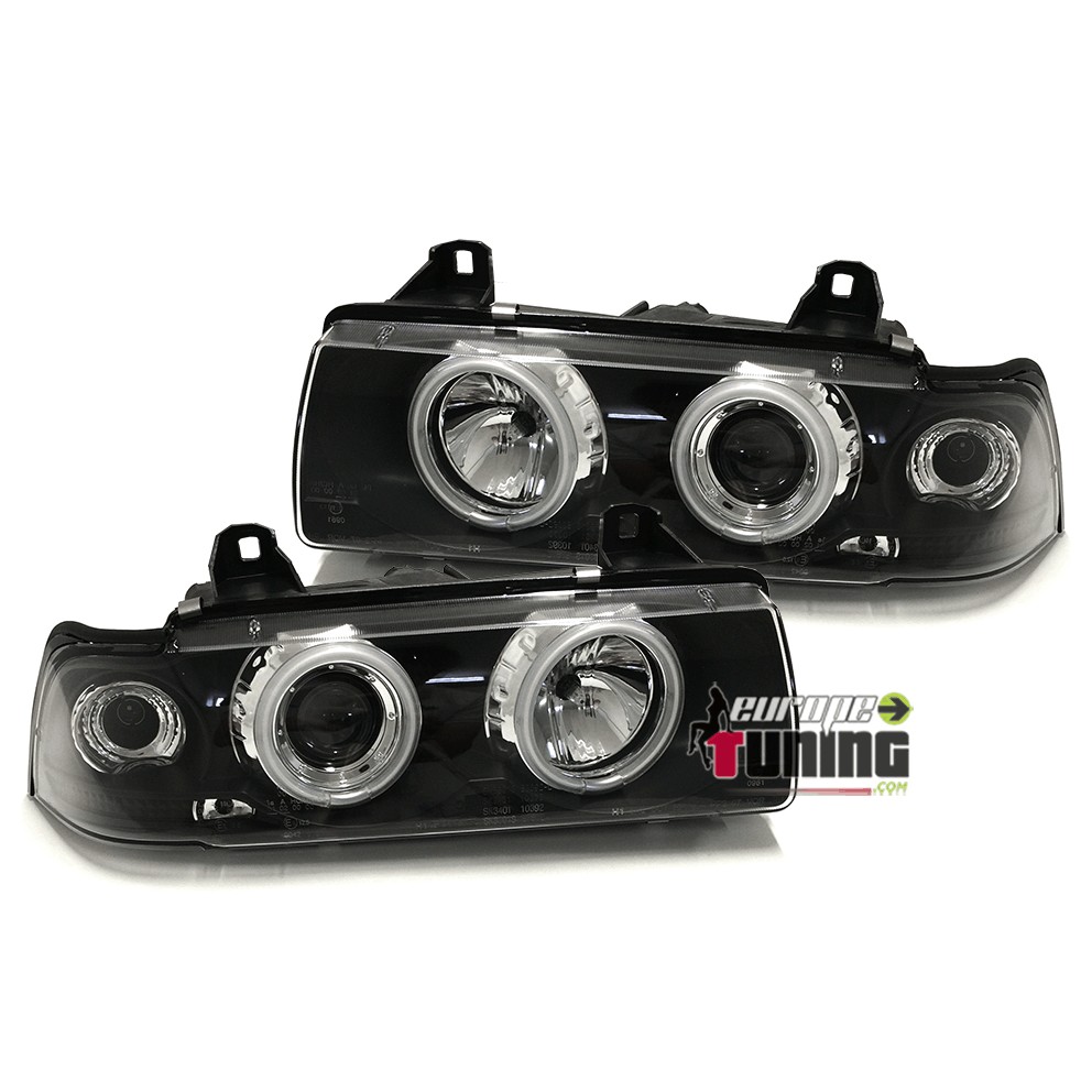 PHARES FEUX NOIRS ANNEAUX CCFL ANGEL EYES BMW SERIE 3 E36 COUPE CABRIOLET (00508)