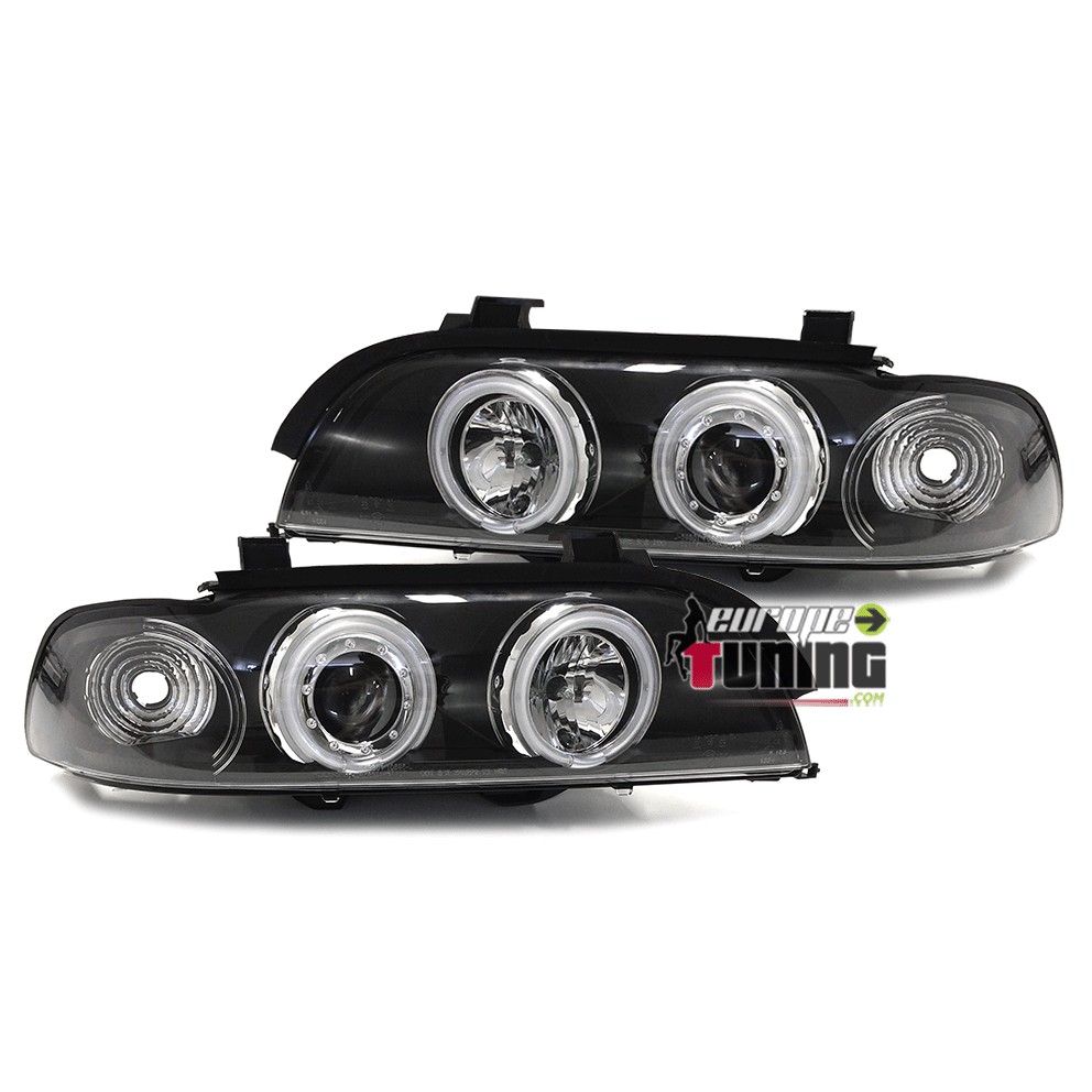 PHARES FEUX NOIRS ANGEL EYES ANNEAUX LED CCFL BMW SERIE 5 E39 PHASE 1 (00504)