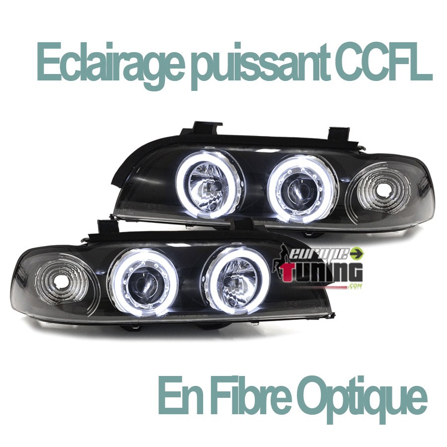 PHARES FEUX NOIRS ANGEL EYES ANNEAUX LED CCFL BMW SERIE 5 E39 PHASE 1 (00504)