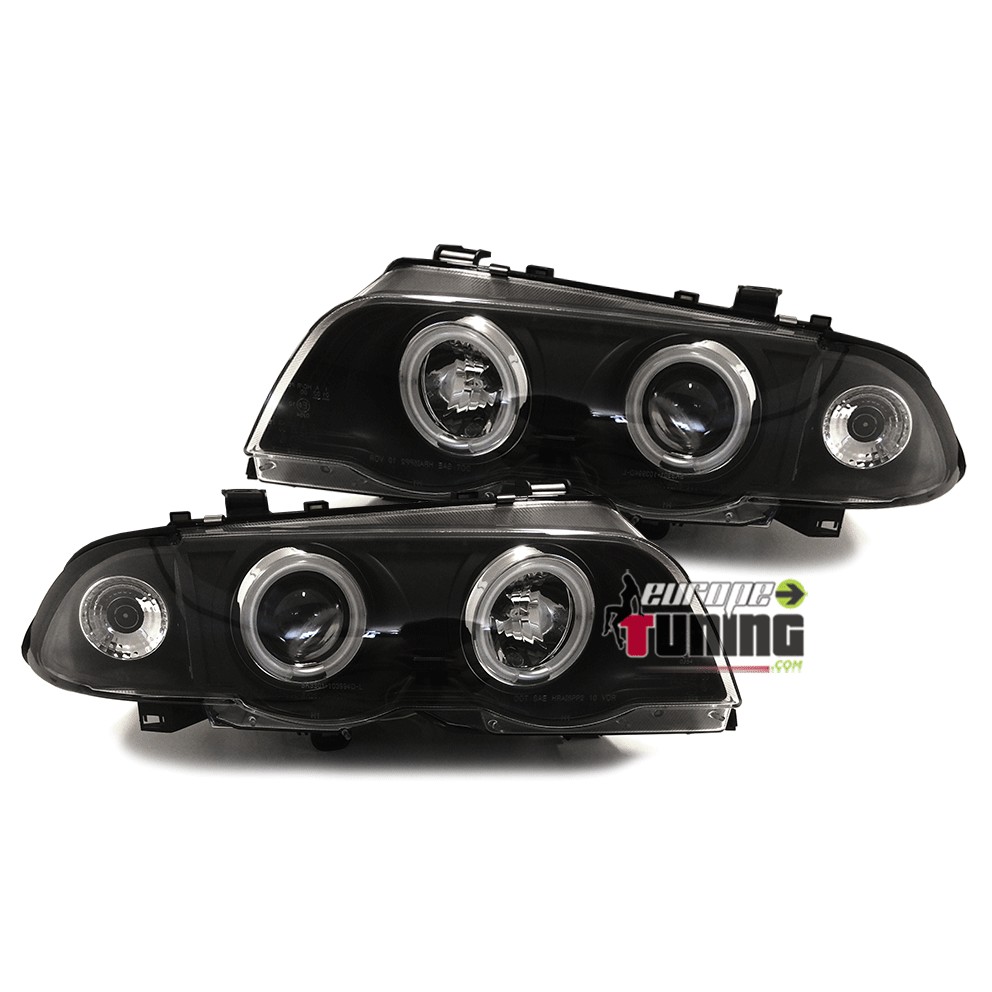 2 PHARES FEUX NOIRS ANGEL EYES ANNEAUX LED CCFL BMW SERIE 3 E46 5 PORTES 1998-2001 (00502)