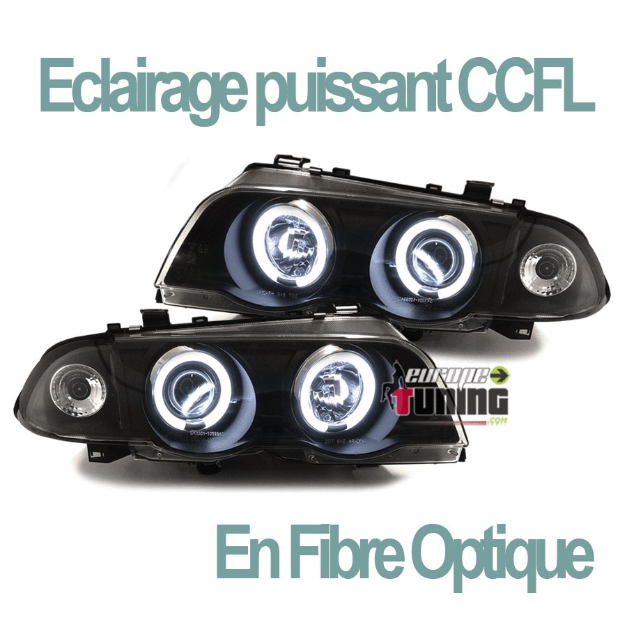 2 PHARES FEUX NOIRS ANGEL EYES ANNEAUX LED CCFL BMW SERIE 3 E46 5 PORTES 1998-2001 (00502)