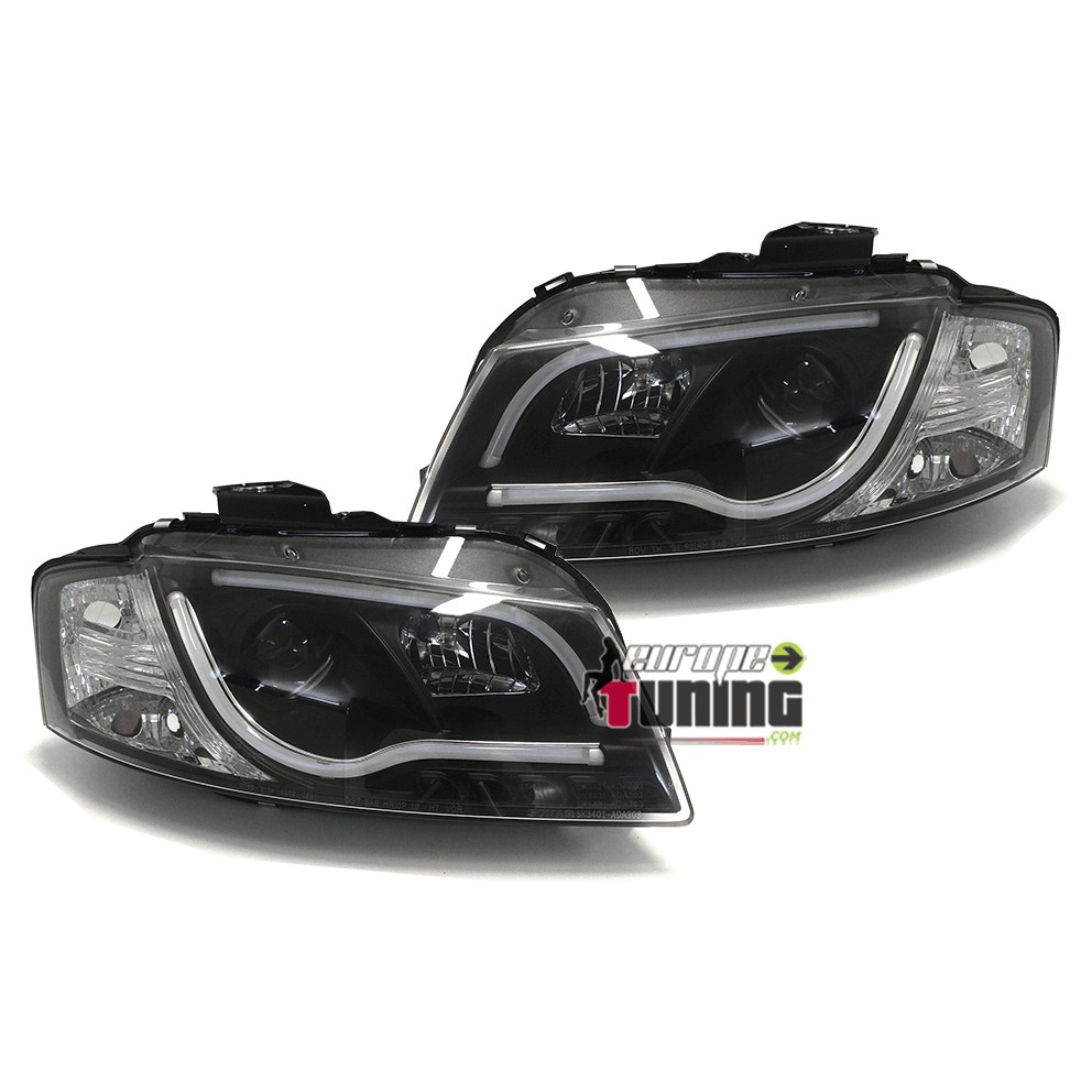 FEUX PHARES AVANTS NOIRS TUBE LED DE JOUR DIURNES DRL AUDI A3 8P et 8PA 2003-2008 (03296)