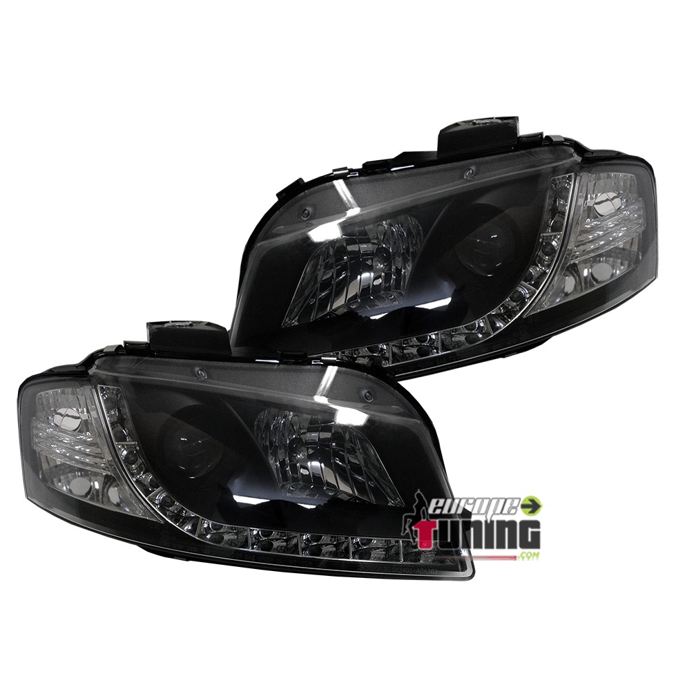 FEUX PHARES AVANTS NOIRS DEVIL EYES LED AUDI A3 8P et 8PA 2003-2008  (14504)