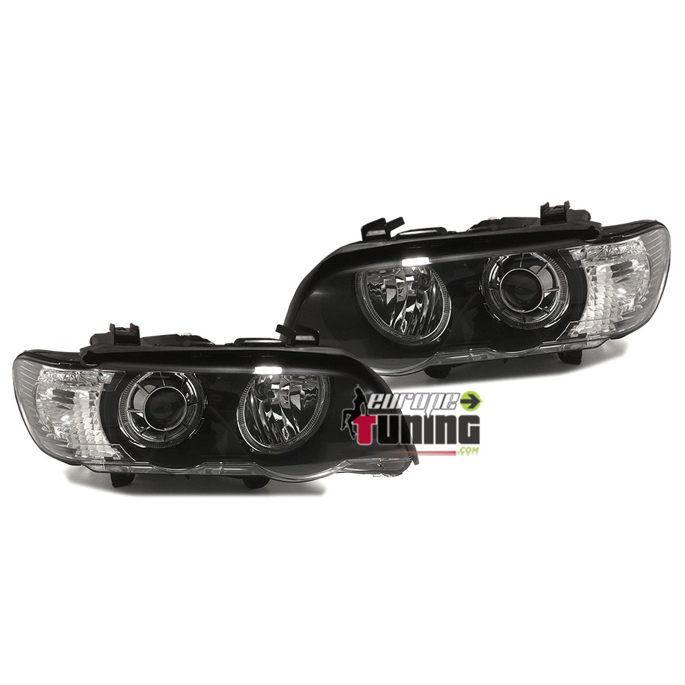 PHARES NOIRS A ANNEAUX LED ANGEL EYES BMW X5 E53 1999-2003 PHASE 1 FEUX XENON (13668)