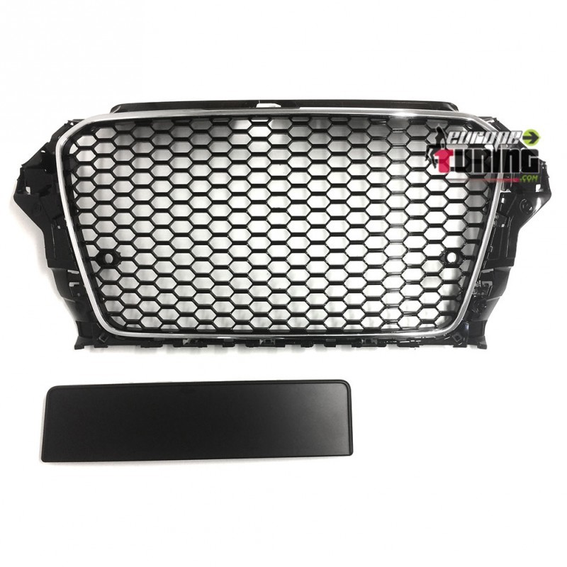 GRILLE CALANDRE SPORT LOOK RS3 NOIRE ET CHROME AUDI A3 8V 2012-2016 AVEC PDC (04838)