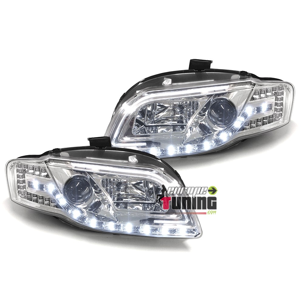 PHARES FEUX AVANTS TUBE LIGHT BAR CHROME AVEC CLIGNOTANTS LED AUDI A4 B7 8H (04368)