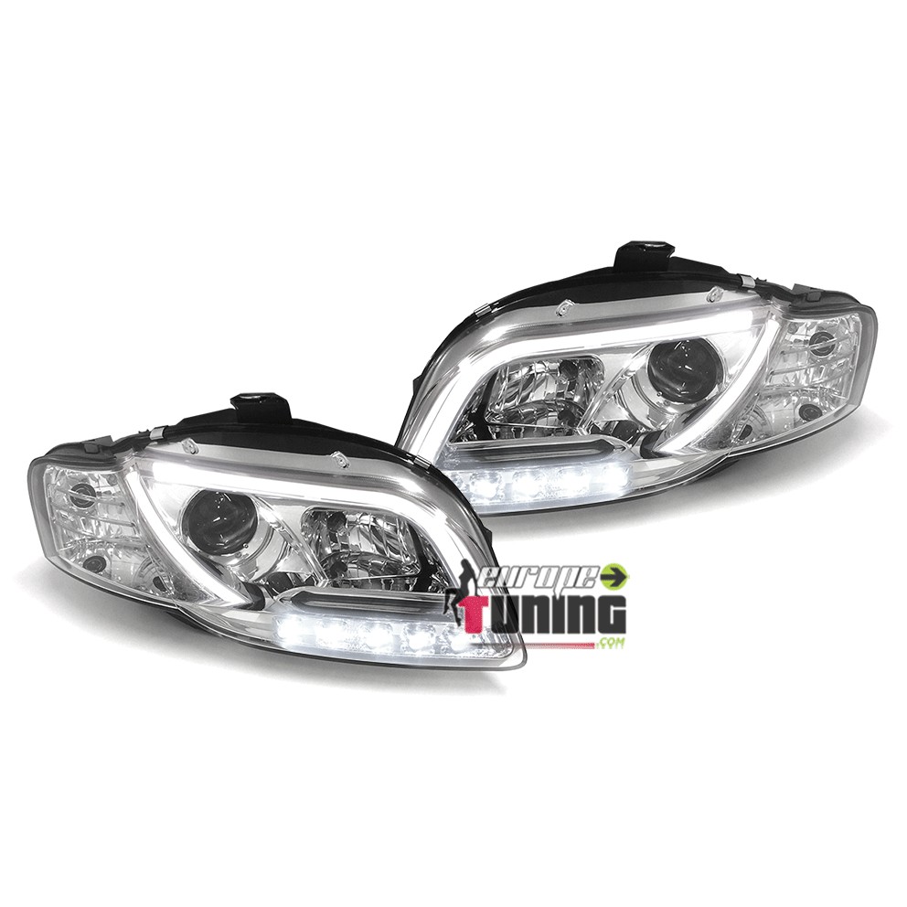 FEUX PHARES AVANTS CHROME DE JOUR DIURNES DRL TUBE LED LIGHT BAR AUDI A4 B7 8H (04384)