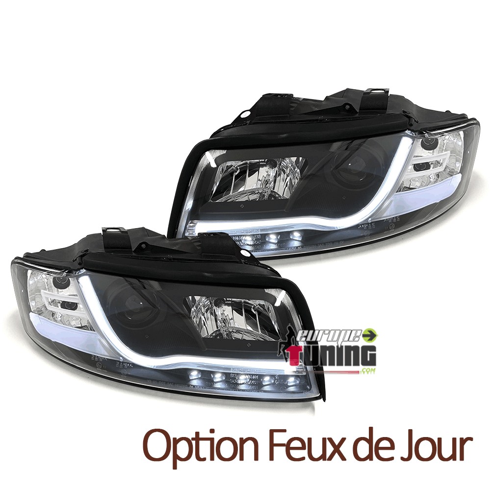 PHARES NOIRS AVANTS FEUX DE JOUR TUBE LED LIGHT BAR AUDI A4 B6 8E 2000-2004 (05503)