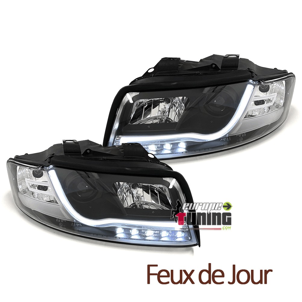 PHARES NOIRS AVANTS FEUX DE JOUR TUBE LED LIGHT BAR AUDI A4 B6 8E 2000-2004 (05503)