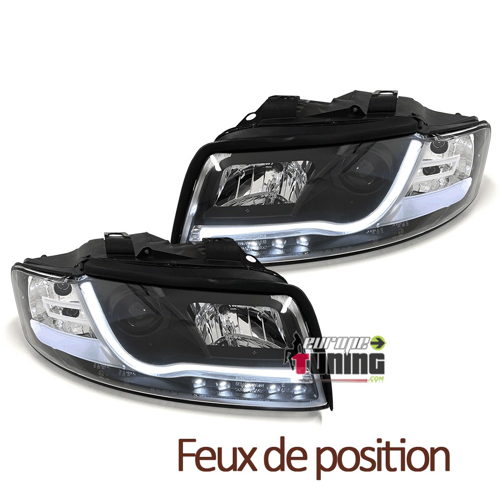 PHARES NOIRS AVANTS FEUX DE JOUR TUBE LED LIGHT BAR AUDI A4 B6 8E 2000-2004 (05503)