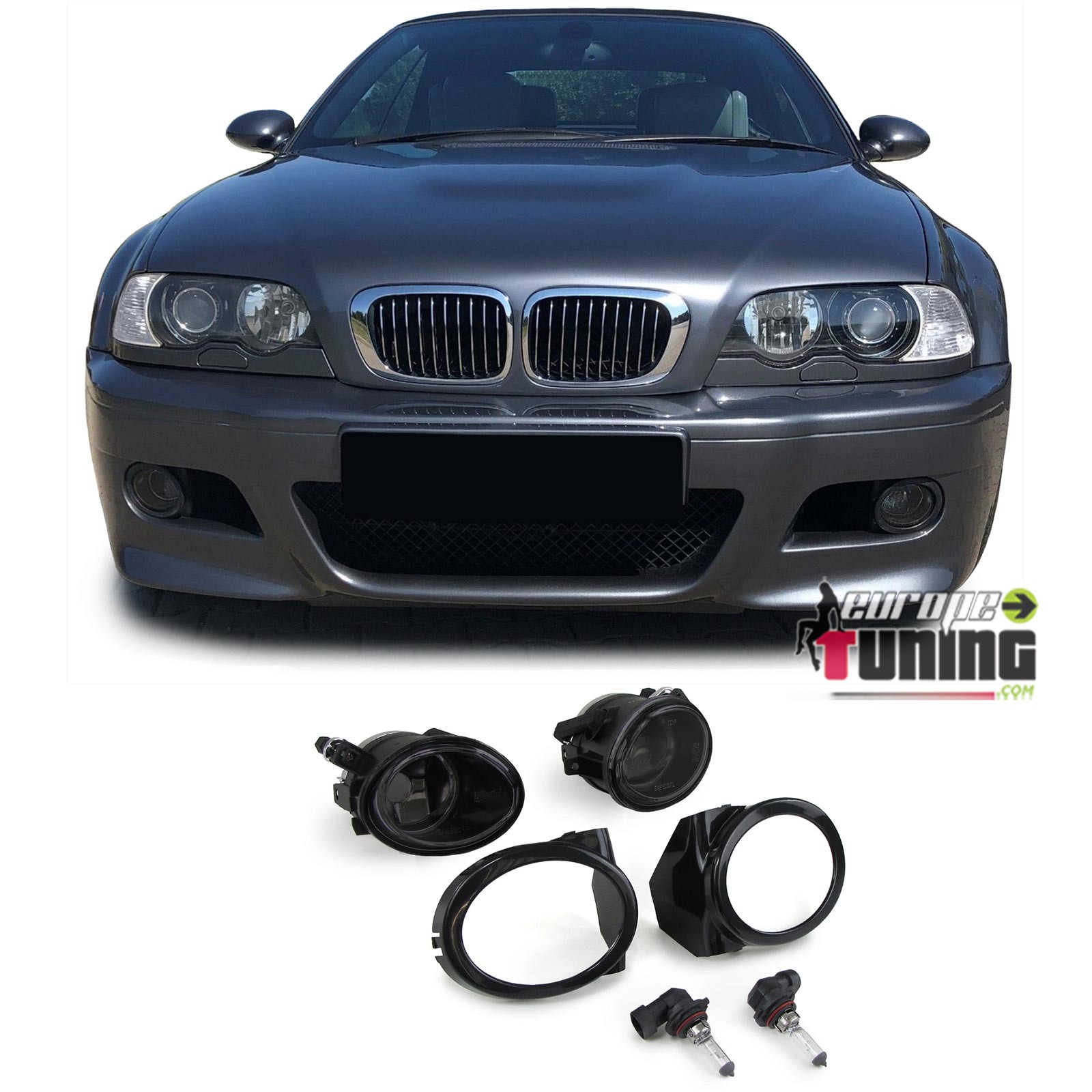 2 FEUX DE BROUILLARD AVANTS NOIRS POUR BMW SERIE 3 E46 & SERIE 5 E39 EN PACK M (05670)