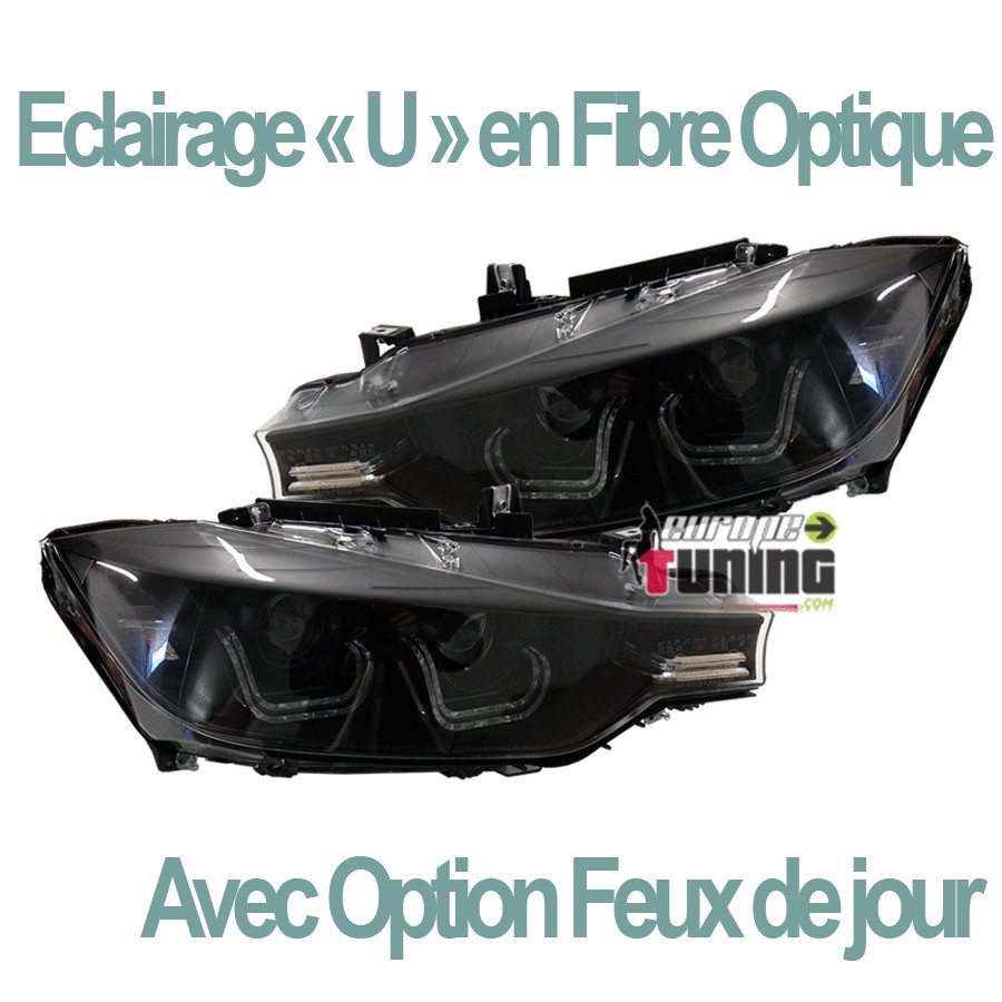 2 PHARES FEUX DE JOUR AVANTS DIURNES NOIRS BMW SERIE 3 F30 et F31 (03839)