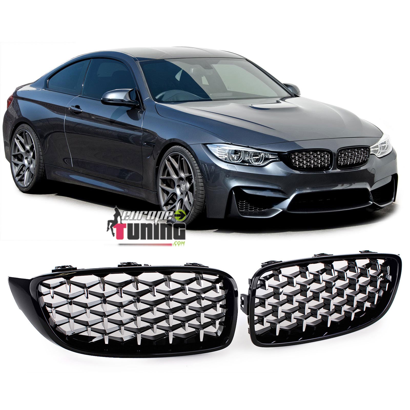 CALANDRES SPORT STYLE DIAMANT NOIR CHROME BMW SERIE 4 F32 F33 F36 F82 F83 (04940)