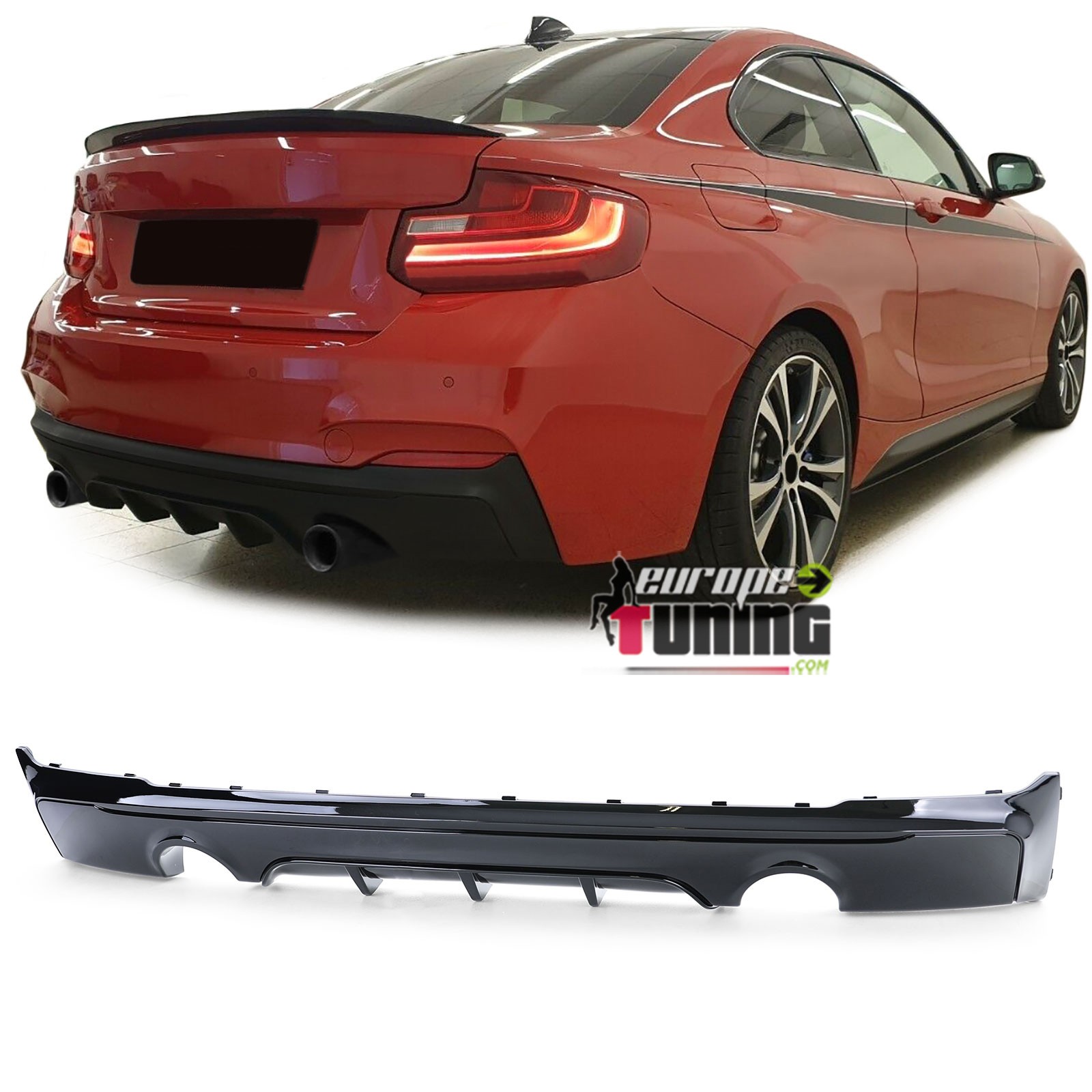 DIFFUSEUR SPORT NOIR BRILLANT SORTIES DROITE ET GAUCHE BMW SERIE 2 COUPE F22 PACK M (05419)