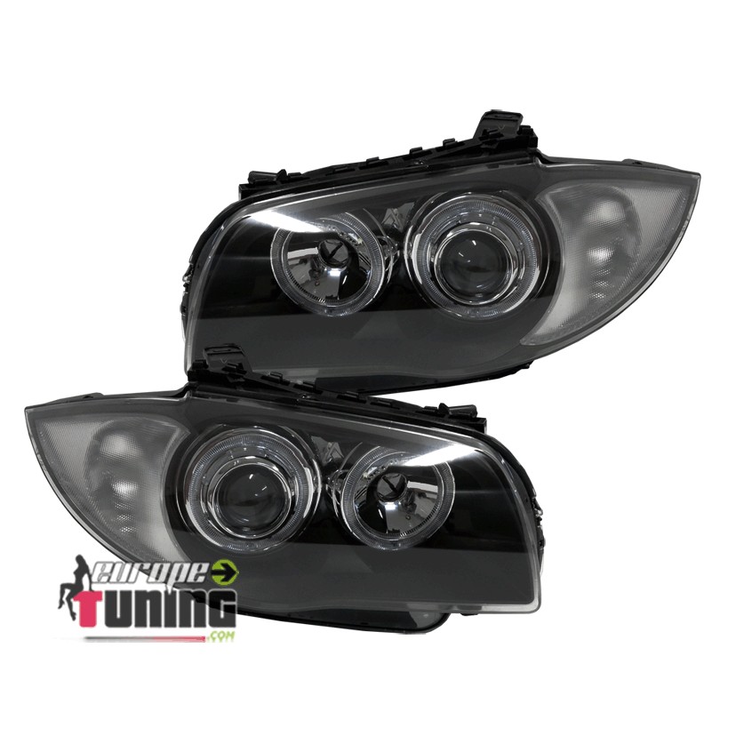 PHARES FEUX AVANTS ANGEL EYES CCFL NOIR BMW SERIE 1 E87 E82 E81 E88 (03702)