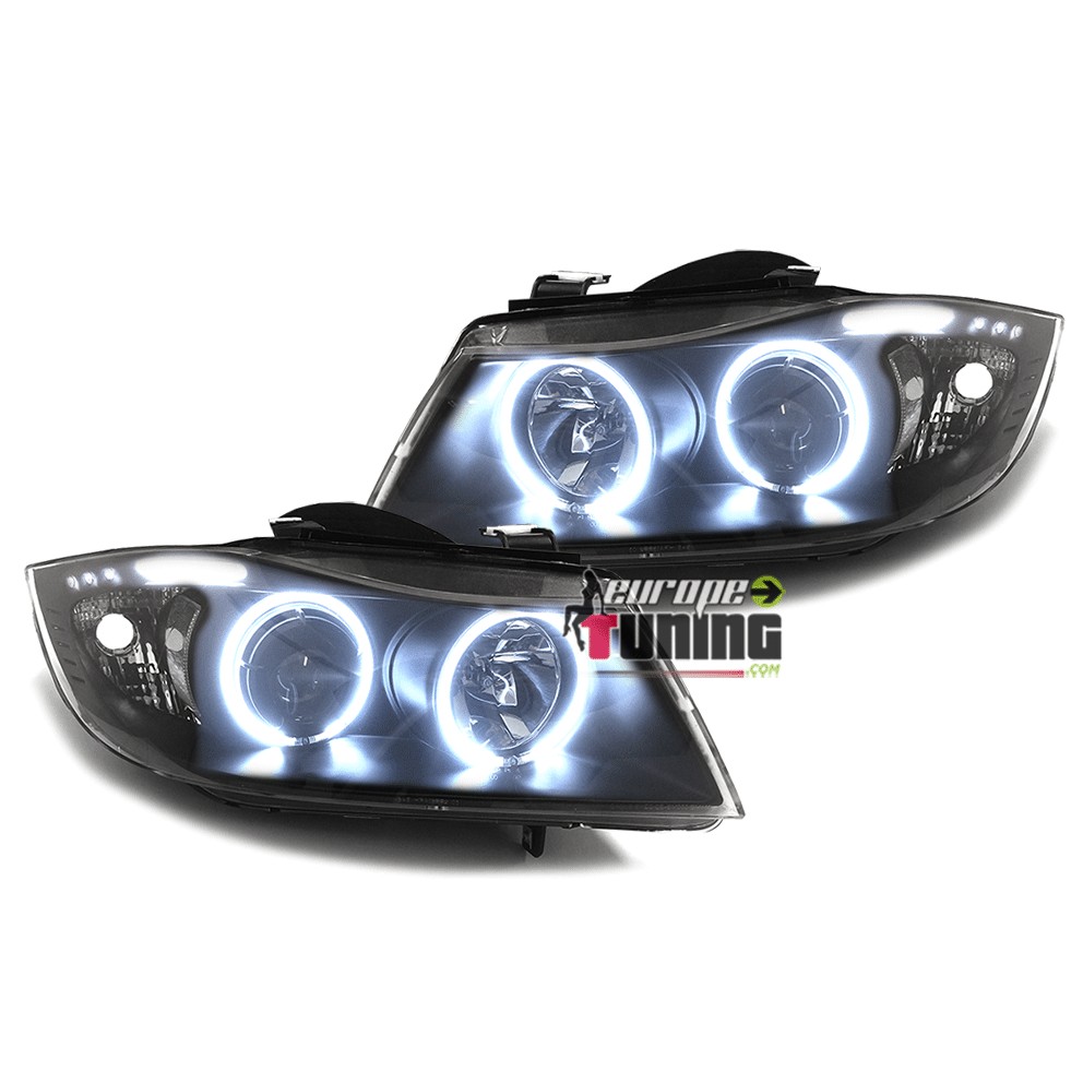 PHARES FEUX NOIRS ANGEL EYES LED CCFL BMW SERIE 3 E90 & E91 PHASES 1 05-08 (03161)