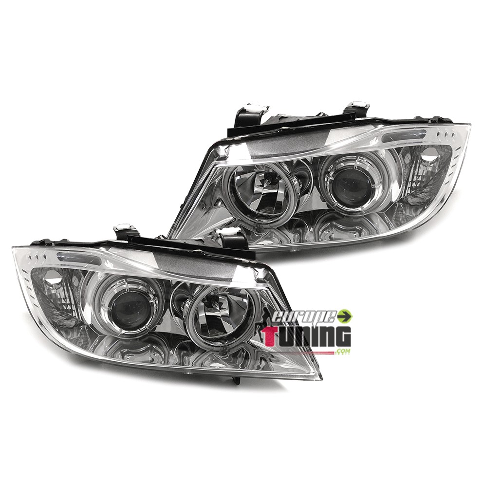 PHARES FEUX CHROME ANGEL EYES LED CCFL BMW SERIE 3 E90 & E91 PHASES 1 05-08 (03179)