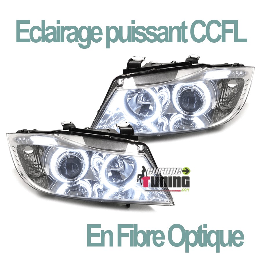 PHARES FEUX CHROME ANGEL EYES LED CCFL BMW SERIE 3 E90 & E91 PHASES 1 05-08 (03179)