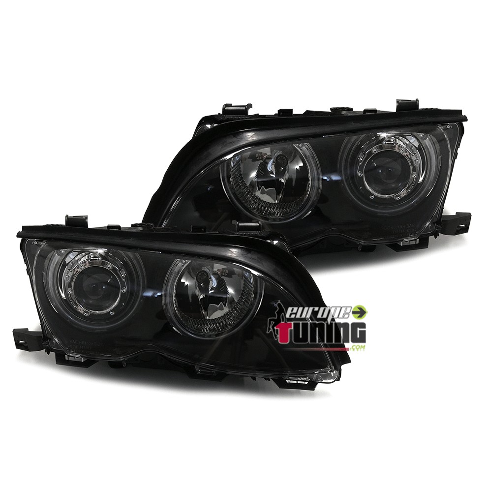 2 PHARES FEUX AVANTS ANGEL EYES CCFL NOIRS BMW SERIE 3 E46 5 PORTES 2001-2005 (03631)