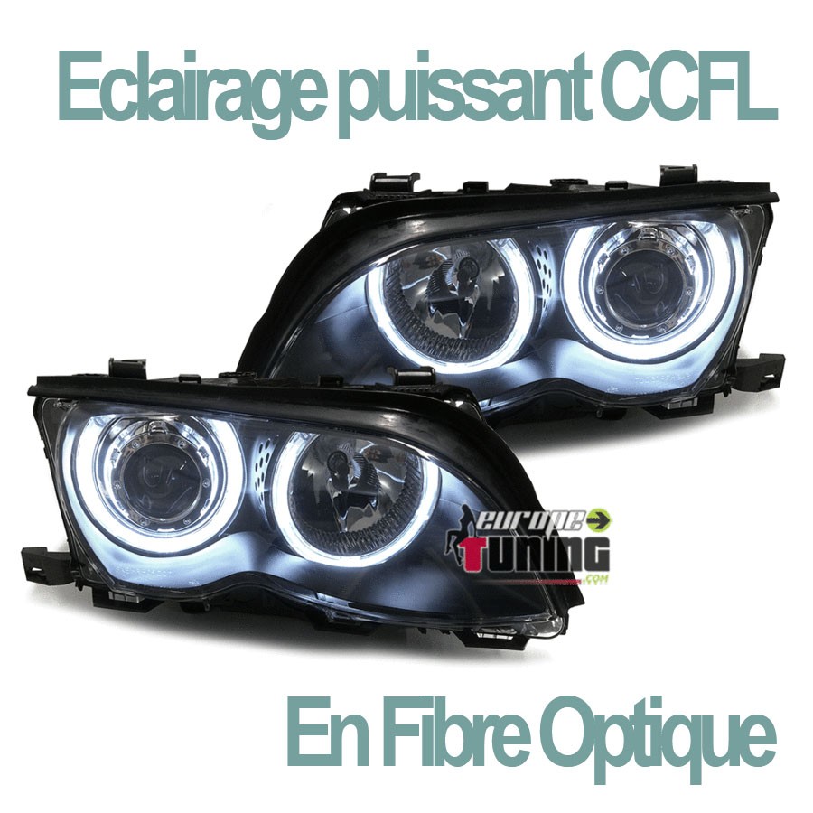 2 PHARES FEUX AVANTS ANGEL EYES CCFL NOIRS BMW SERIE 3 E46 5 PORTES 2001-2005 (03631)