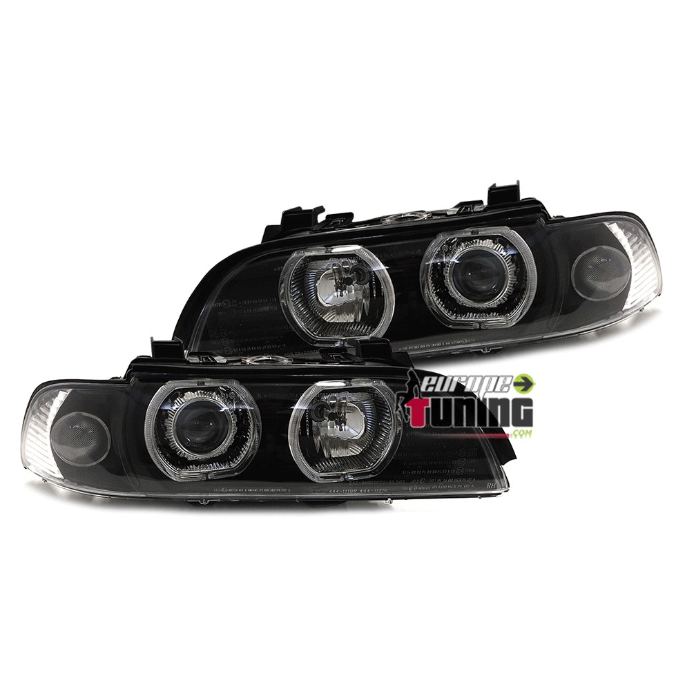 PHARES FEUX AVANTS NOIRS ANNEAUX ANGEL EYES EN U A LEDS BMW SERIE 5 E39 PHASE 1 (03630)