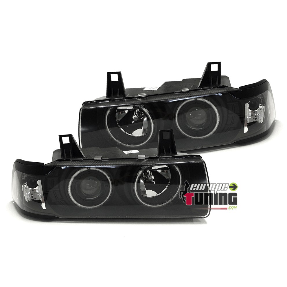 PHARES NEON CCFL ANGEL EYES BMW E36 SERIE 3 COUPE CABRIOLET NOIRS (03504)