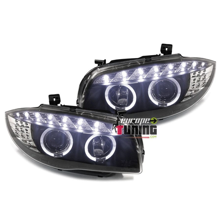 PHARES FEUX AVANTS ANGEL DEVIL EYES LED NOIRS BMW SERIE 1 E81 E82 E87 E88﻿ 2004-2011 (04205)