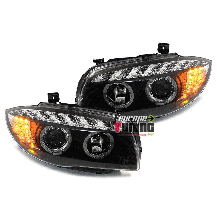 PHARES FEUX AVANTS ANGEL DEVIL EYES LED NOIRS BMW SERIE 1 E81 E82 E87 E88﻿ 2004-2011 (04205)