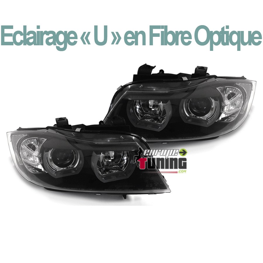 PHARES FEUX AVANTS NOIRS ANGEL EYES CELIS EN U BMW SERIE 3 E90 & E91 PHASES 1 05-08 (04230)