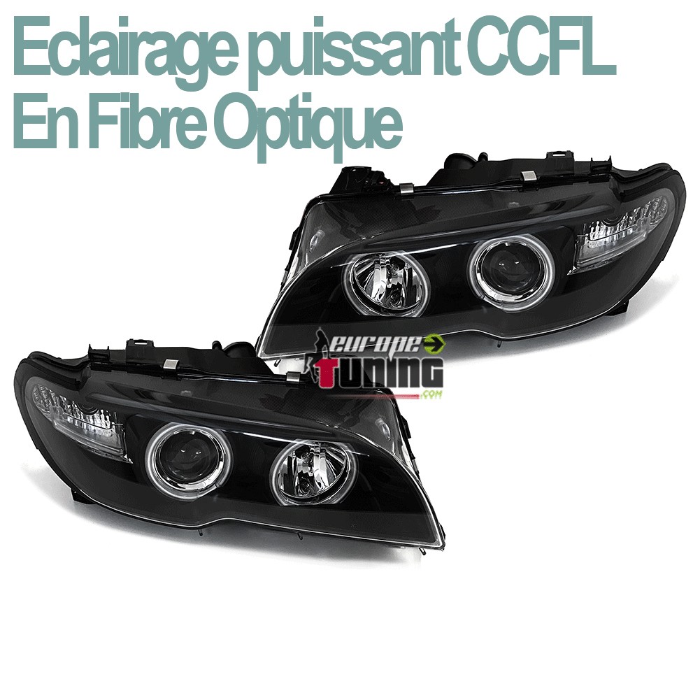 PHARES NOIRS ANGEL EYES ANNEAUX CCFL FEUX BMW E46 COUPE CABRIO 03-07 PH2 (02834)