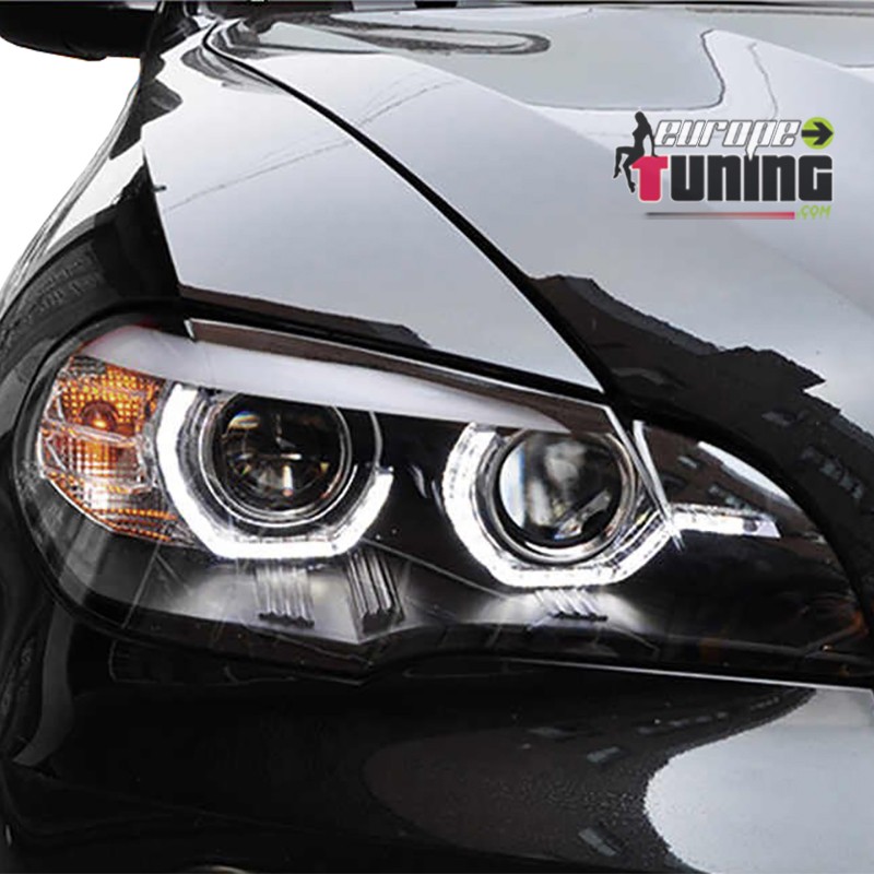 PHARES NOIRS ANNEAUX LED 3D AU XENON SANS FEUX DE VIRAGE BMW X5 E70 2007-2010 PH1 (05472)