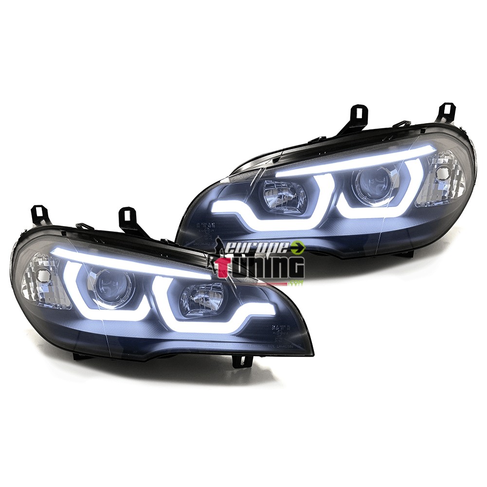 PHARES NOIRS DRL ANGEL EYES ANNEAUX 3D FEUX DE JOUR BMW X5 E70 2007-2013 (05349)