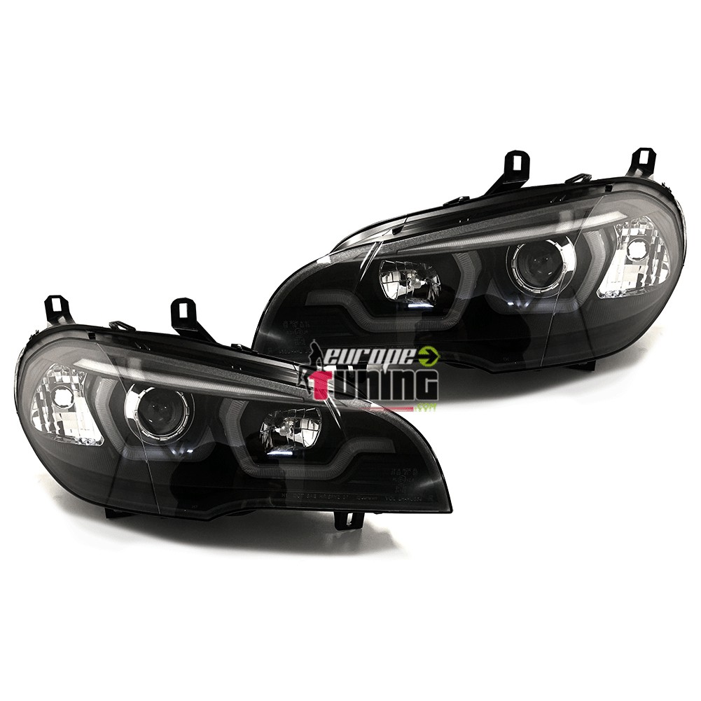 PHARES NOIRS DRL ANGEL EYES ANNEAUX 3D FEUX DE JOUR BMW X5 E70 2007-2013 (05349)