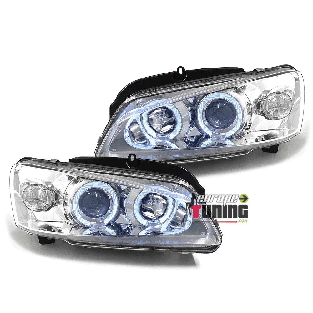 PHARES AVANTS CHROME DOUBLE ANNEAUX ANGEL EYES LED PEUGEOT 106 PH2 (12948)