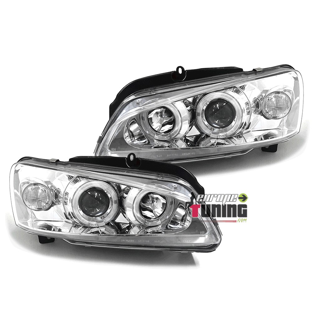 PHARES AVANTS CHROME DOUBLE ANNEAUX ANGEL EYES LED PEUGEOT 106 PH2 (12948)