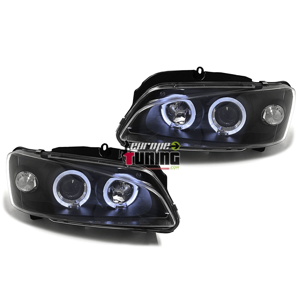 PHARES AVANTS NOIRS DOUBLE ANNEAUX ANGEL EYES LED PEUGEOT 106 PH2 (14610)
