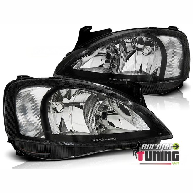 OPTIQUES DE PHARES SPORT NOIR ET CHROME POUR OPEL CORSA C (10479)