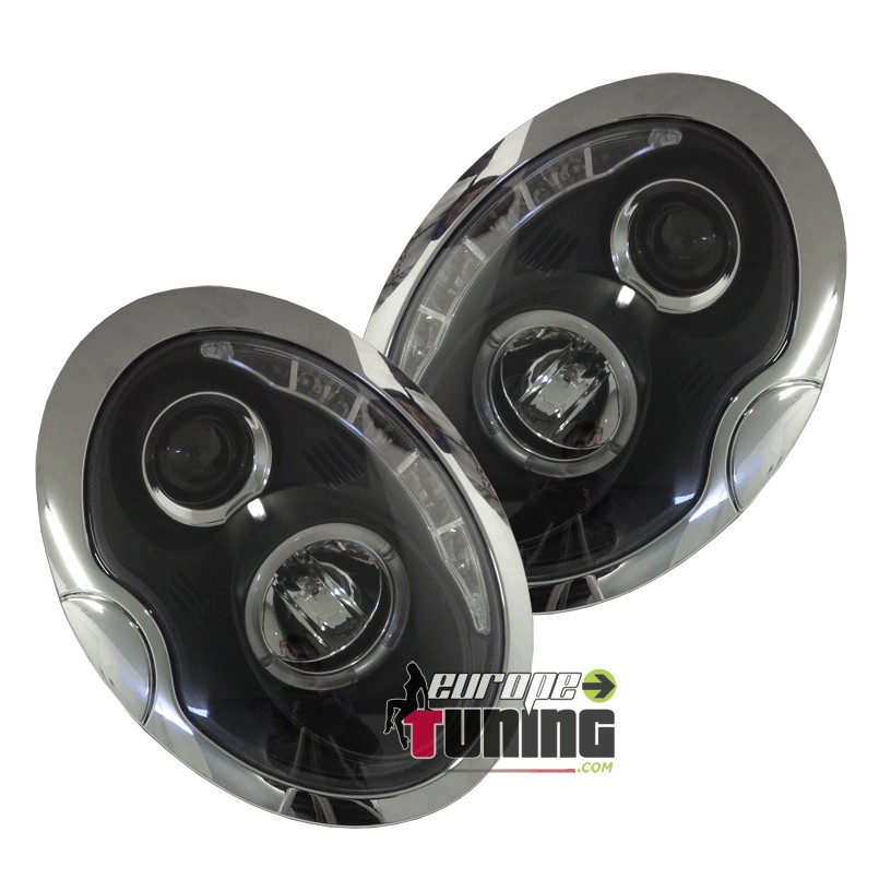 PHARES FEUX AVANTS NOIRS ANGEL EYES LED MINI COOPER R50-R52-R53 2001-2006 (00713)