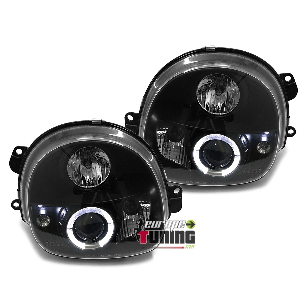 PHARES NOIRS FEUX ANNEAUX LED ANGEL EYES RENAULT TWINGO 1 1992-2007 (11131)