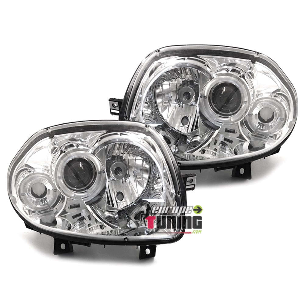 PHARES CHROME FEUX ANNEAUX LED ANGEL EYES RENAULT CLIO 2 / CLIO B 1998-2001 (11664)